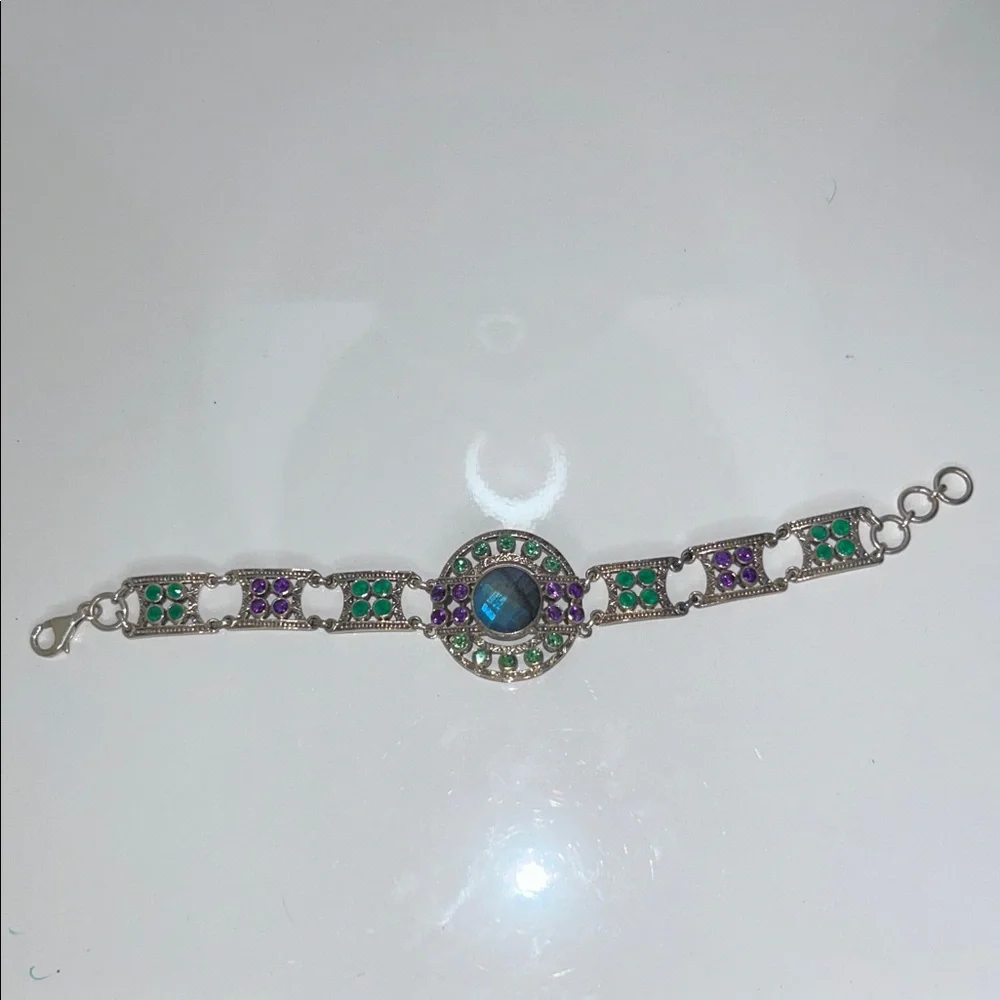 NWOT Genuine Sterling Silver Multi Gemstone Bracelet By Designer Nicky Butler
